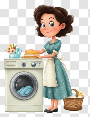 Housewife Doing Laundry - Woman Doing Laundry With Washing Machine Transparent PNG
