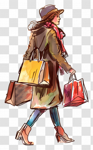 Woman Shopping - Stylish Woman Carrying Shopping Bags Transparent PNG