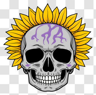 Halloween Skull Flowers - Skull With Sunflower Illustration For Halloween Transparent PNG
