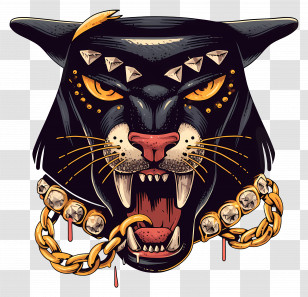 Panther Tattoo - Fierce Black Panther With Jewels Transparent PNG