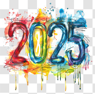 Digital Illustration - Colorful 2025 Artistic Typography Design Transparent PNG
