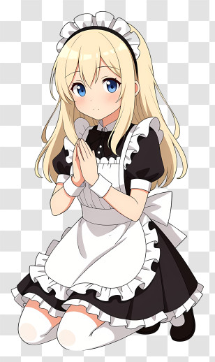 Anime Maid Girl - Kneeling Blonde Maid Anime Girl Transparent PNG