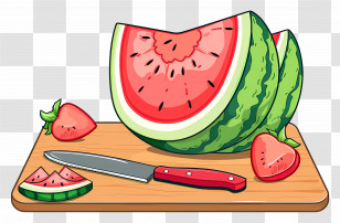 Watermelon Slices On Cutting Board - Watermelon Slices And Strawberries On Cutting Board Transparent PNG