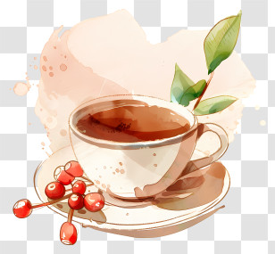 Barako Coffee - Cup Of Coffee With Berries Transparent PNG