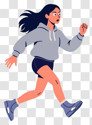 Running Woman - Casual Runner In Gray Hoodie Transparent PNG