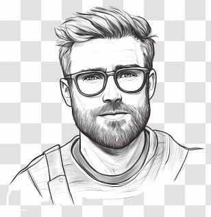 Chris Evans - Man Sketch With Glasses And Beard In Pencil Style Transparent PNG