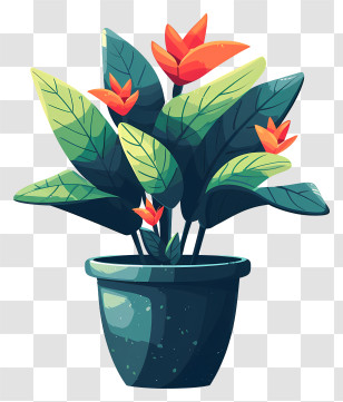 Modern Flower Pot - Colorful Potted Plant With Flowers Transparent PNG