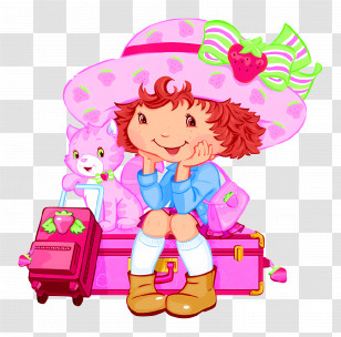 Strawberry Shortcake Characters - Cartoon Girl In Pink Hat With Suitcase Transparent PNG