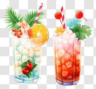 Christmas Elements - Festive Cocktail Glasses With Holiday Garnishes Transparent PNG