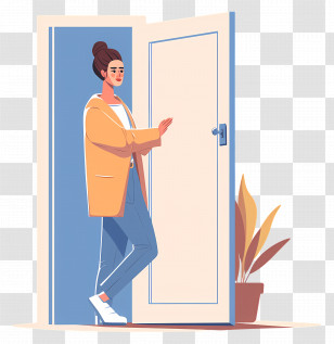 Woman Opening The Door - Illustration Of Woman Opening A Door Transparent PNG