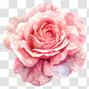Watercolor Rose - Beautiful Pink Rose With Dew Drops Transparent PNG