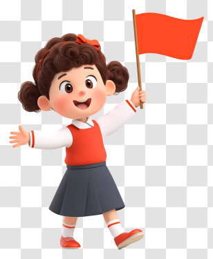 Kindergarten Girl Waving Flag - Cartoon Girl Waving A Red Flag Transparent PNG
