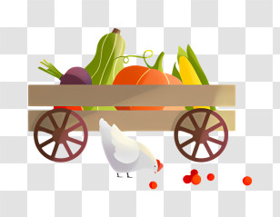 Wooden Cart - Cart With Fresh Vegetables And Chicken Transparent PNG
