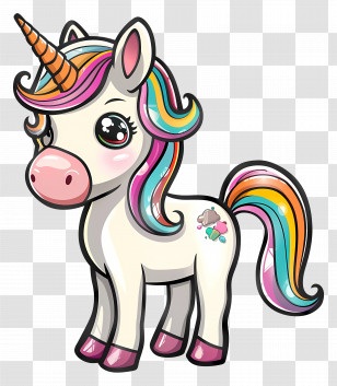 Cute Unicorn - Cute Cartoon Unicorn With Rainbow Mane Transparent PNG