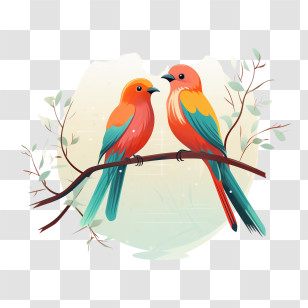 Love Birds - Tropical Birds Perched On A Lush Branch Transparent PNG