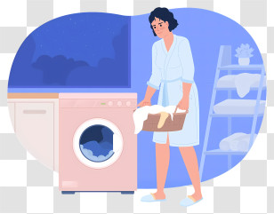 Washing Machine - Woman Doing Laundry In Laundry Room Illustration Transparent PNG
