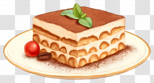 Tiramisu Cake - Tiramisu Dessert With Fresh Garnishes Transparent PNG