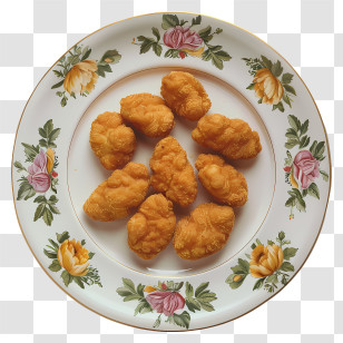 Chicken Nuggets - Plate Of Fried Chicken Nuggets With Floral Design Transparent PNG