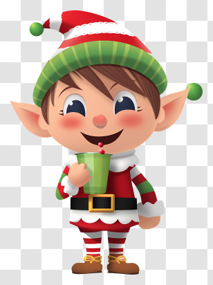 Elf - Festive Christmas Elf With A Drink Transparent PNG