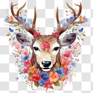 Deer - Deer Head With Antlers Decorated With Flowers Transparent PNG