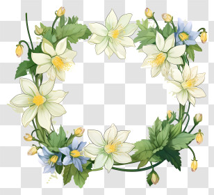 Wreath - Floral Wreath With Fresh White And Green Blooms Transparent PNG