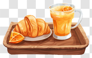 Breakfast - Delicious Croissant And Fresh Orange Juice Transparent PNG