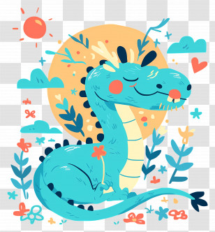 Cartoon Dragon - Cute Blue Dragon With A Sunny Nature Background Transparent PNG