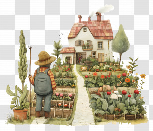 Tend To Garden - Gardener And House Transparent PNG