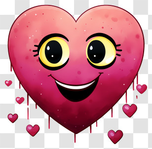 Watercolor Emoji With Heart Eyes - Dripping Pink Heart Emoji With Smiling Face Transparent PNG