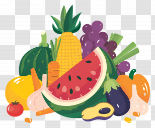 Food Background - Assorted Fruits And Vegetables Illustration Transparent PNG