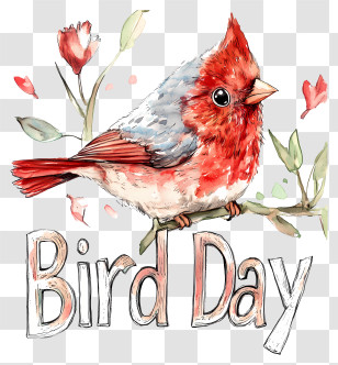 Bird Day - Bird Day With Cardinal On Branch Transparent PNG