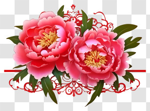 Realistic 3d Chinese New Year Peony - Decorative Pink Peony Flowers Artwork Transparent PNG