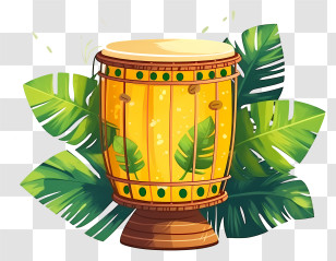 Bamboo Drum - Tropical Yellow Conga Drum Illustration Transparent PNG