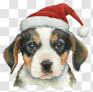 Watercolor Painting - Adorable Dog Wearing Santa Hat For Christmas Transparent PNG