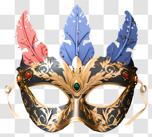 Realistic Style Masquerade Mask - Fancy Masquerade Mask Decorated With Feathers Transparent PNG