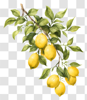Lemon Ink Painting - Lemon Branch Watercolor Illustration Transparent PNG