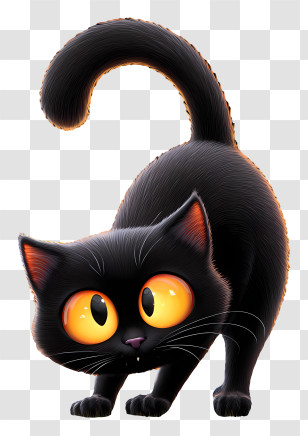 Black Cat Glowing - Playful Black Cat With Big Eyes Transparent PNG