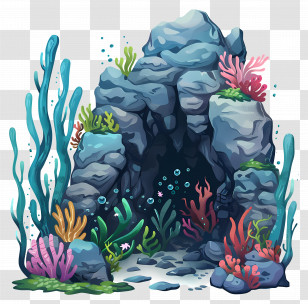 Sea Cave - Underwater Cave With Colorful Coral And Marine Life Transparent PNG