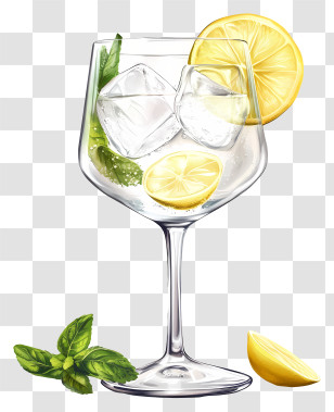 Gin Tonic Cocktail - Lemon Drink With Ice And Mint Transparent PNG