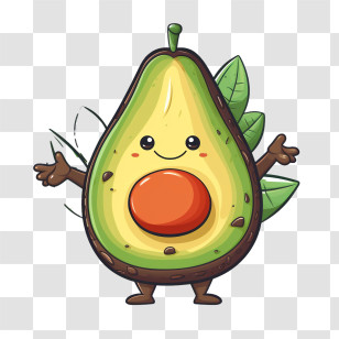Cartoon Avocado - Smiling Cartoon Avocado Transparent PNG