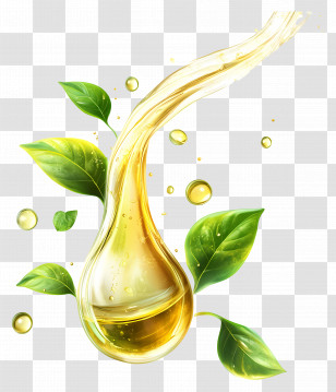 Oil Drop - Golden Oil Drop With Green Leaves Transparent PNG