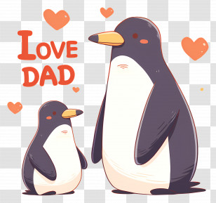 I Love Dad - Penguin Parent And Child In Cute Cartoon Style Transparent PNG