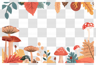 Autumn Background - Autumn Season Frame With Leaves And Mushrooms Transparent PNG