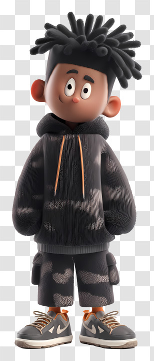 Black Boy - Stylish Cartoon Character In Hoodie Transparent PNG