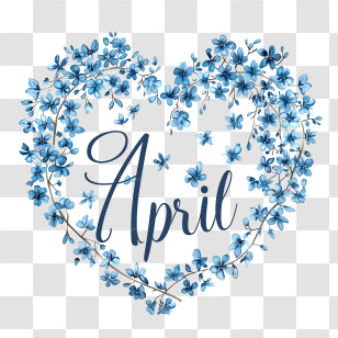 Hello April - Blue Floral Heart For April Illustration Transparent PNG
