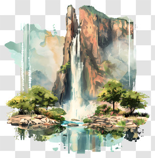 Angel Falls - Beautiful Waterfall In Mountain Landscape Transparent PNG