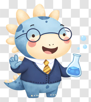 Dinosaur Mascot Teaching - Cute Blue Dino Scientist With Beaker Transparent PNG