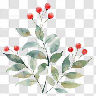 Watercolor Coffee Plant - Watercolor Botanical Design With Red Berries And Green Leaves Transparent PNG