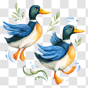 Watercolor Mallard Ducks - Playful Ducks In Water Transparent PNG