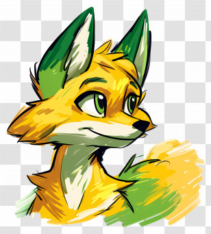 Cartoon Fox - Yellow And Green Fox Character Illustration Transparent PNG